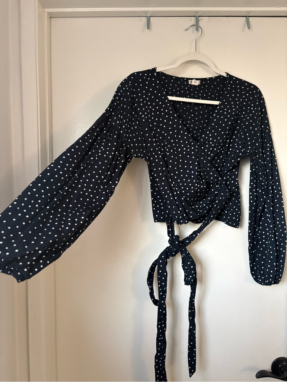 BILLABONG Polka Dot Navy Wrap Crop Top with Tie